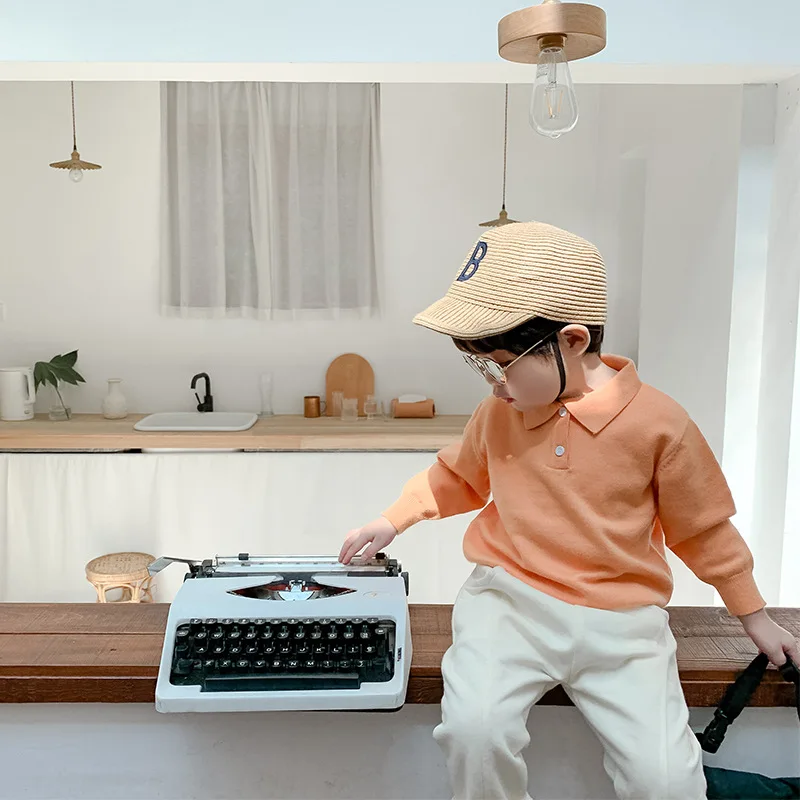 

Autumn Winter boys and girls knitted soft striped sweaters 2020 children long sleeve turn-down collar pullovers