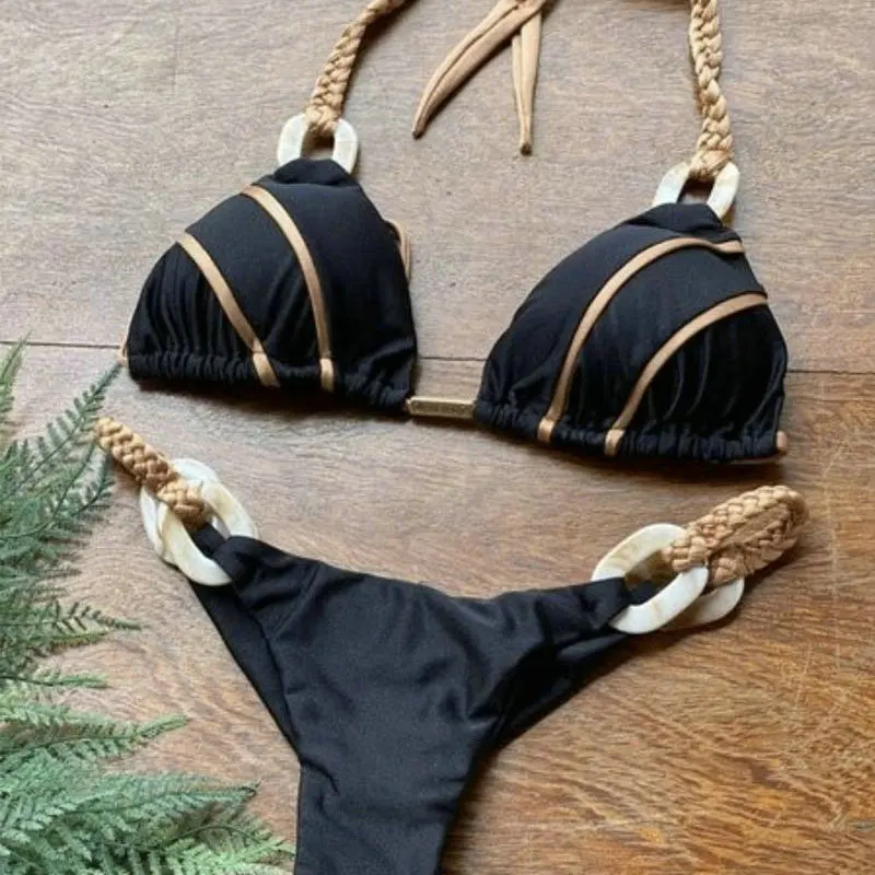 Соблазнительный черный купальник бикини на бретелях бразильский пуш-ап 2020