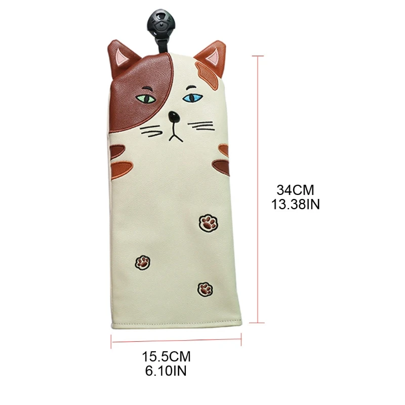 

4 Pcs Cute Cartoon Cat Head Golf Headcovers Tee Sets Vintage Leather Style Driver Fairway and Hybrid Head Covers Outdoor