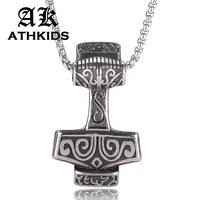 vintage norse viking pendant thors hammer pendants necklaces stainless steel chain men necklace gift pd0051