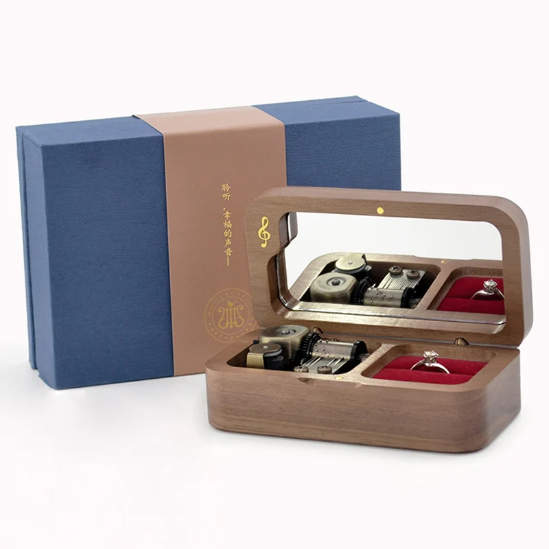 Музыкальная шкатулка из твердой древесины для колец практичный подарок на день