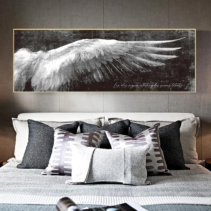 

Abstract Angel Wings Vintage Feather Canvas Painting Black and White Poster Print Wings Wall Art Picture for Living Room Decor