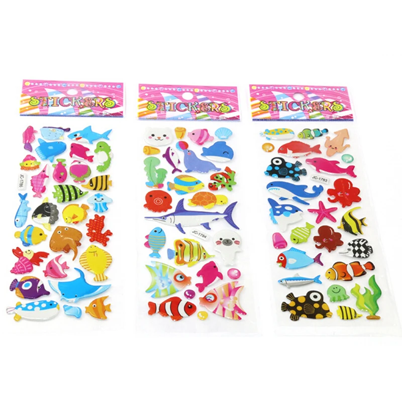 

10 Sheets Boy Girl Waterpoof DIY Cartoon Transport Cars Ocean Fish 3D Puffy Bubble Stickers Baby Toys For Children Kids