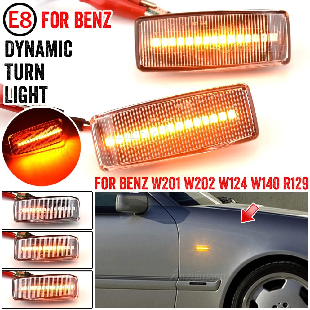

2Pcs Dynamic Amber LED Side Marker Light Blinker Turn Signal Lamps For Mercedes For Benz C E S SL CLASS W201 190 W202 W124 W140