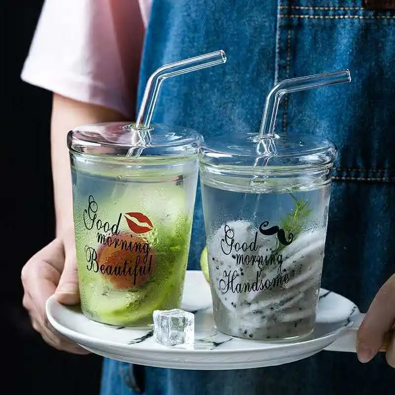 Творческий стеклянная кружка с трубочкой обувь для мужчин и женщин пара воды