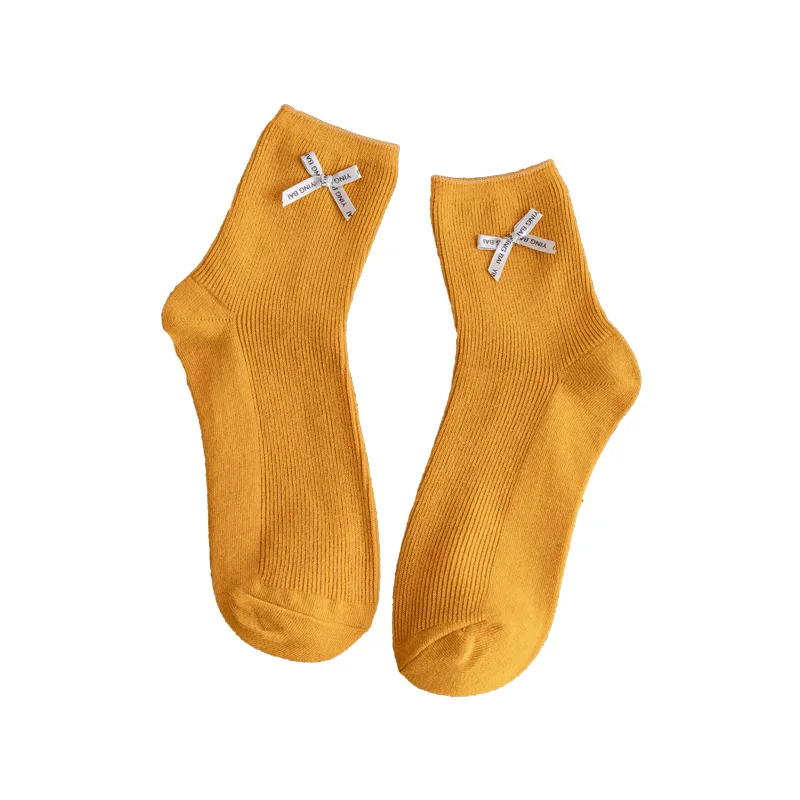 

Long Socks Women Cotton Bowknot Woman Sock Happy Solid Color Standard Sox High Quality Ladies Spring Autumn Trendy Lady Sokken