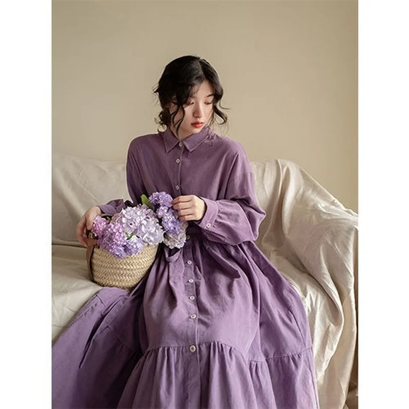 

Summer Womens College Dress 2021 Vintage T-shirt Dress Korean Casual Sundresses Harajuku Lolita Sweet Kawaii Purple Long Dresses