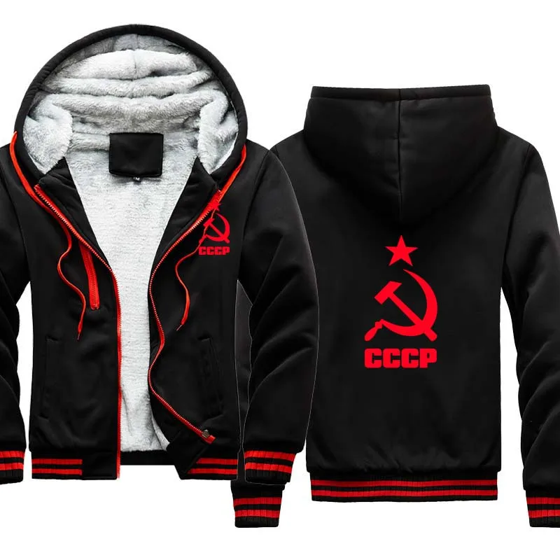 

2021 NEW winter thickening Men Hoodies CCCP Russian USSR Soviet Union Print Hooded Mens Jacket Brand Casual Sweatshirt