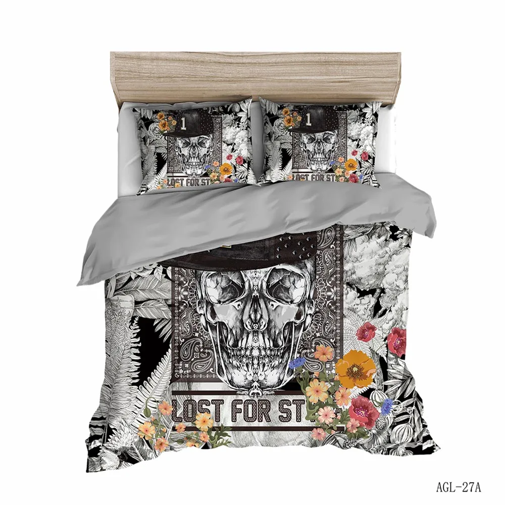 

3D Print Skeleton Bedding Set Flowers Bed Duvet Cover Quilt Covers Sets Bedclothes Horrible Home Textiles Single Queen King