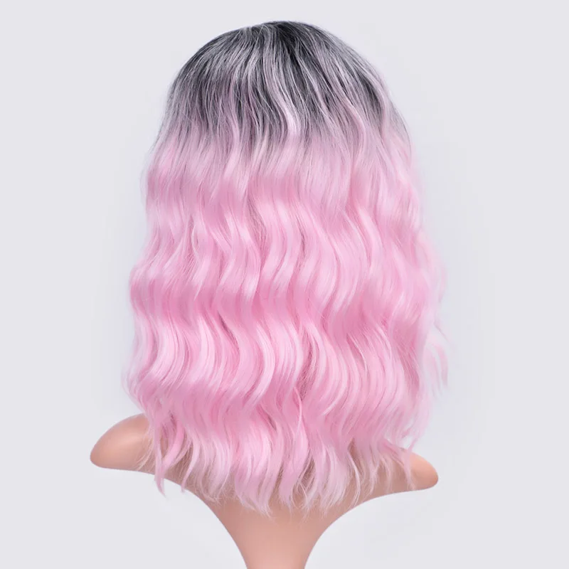 fen AISI BEAUTY Ombre фиолетовый короткий парик 14 дюймов волна воды синтетические парики для женщин розовый блонд седой милый Косплей Женский накладные волосы - Цвет: fen