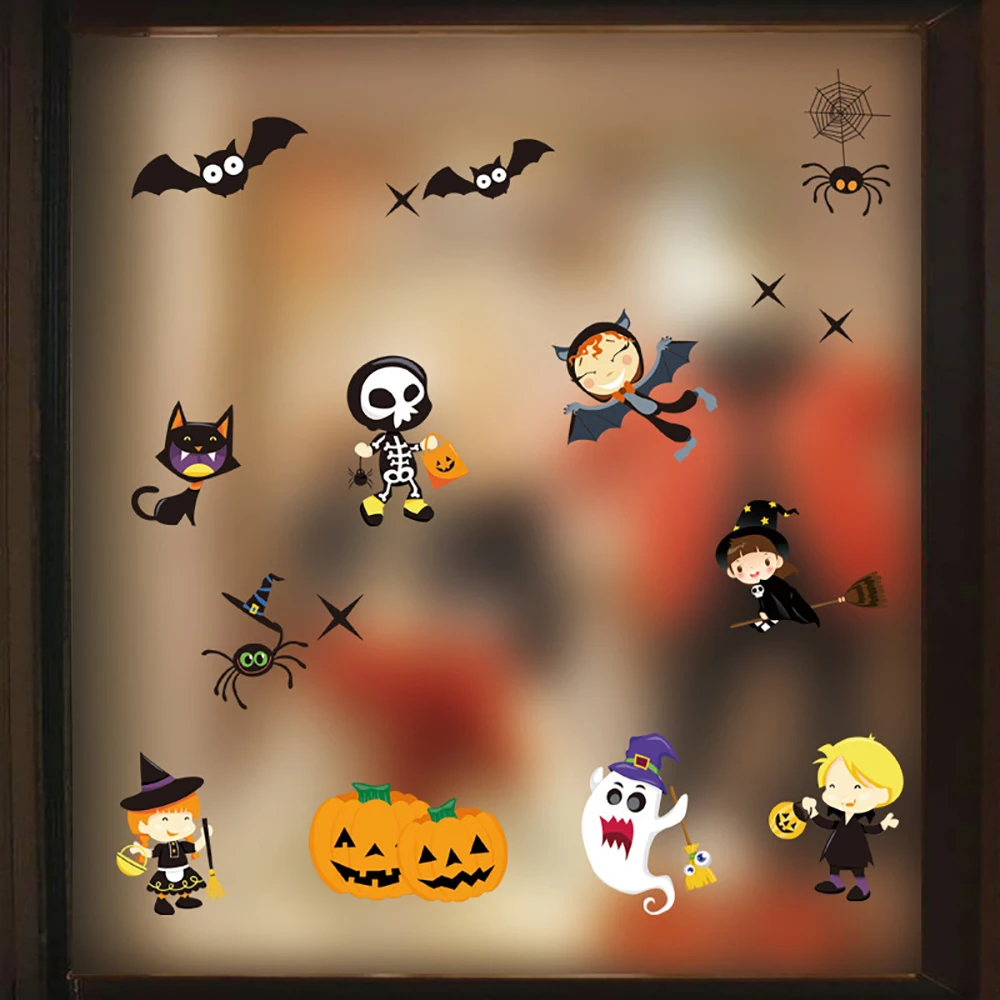 

2021 Halloween Wall Stickers Pumpkin Bat Spider Ghost Paste Static Mirror Glass Window Stickers Halloween Decor Party Supplies