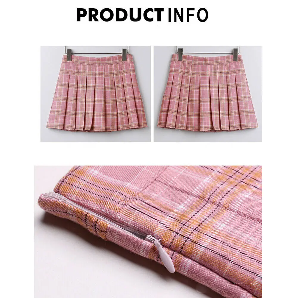 Женские кавайные плиссированные мини юбки для тенниса на молнии с высокой талией