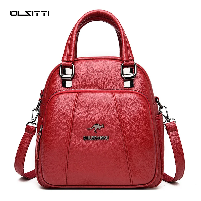 

OLSITTI High Quality Leather Backpacks for Women 2021 Leisure Backpack Vintage Solid Color Mom Bags Top Handle Backpack Mochila