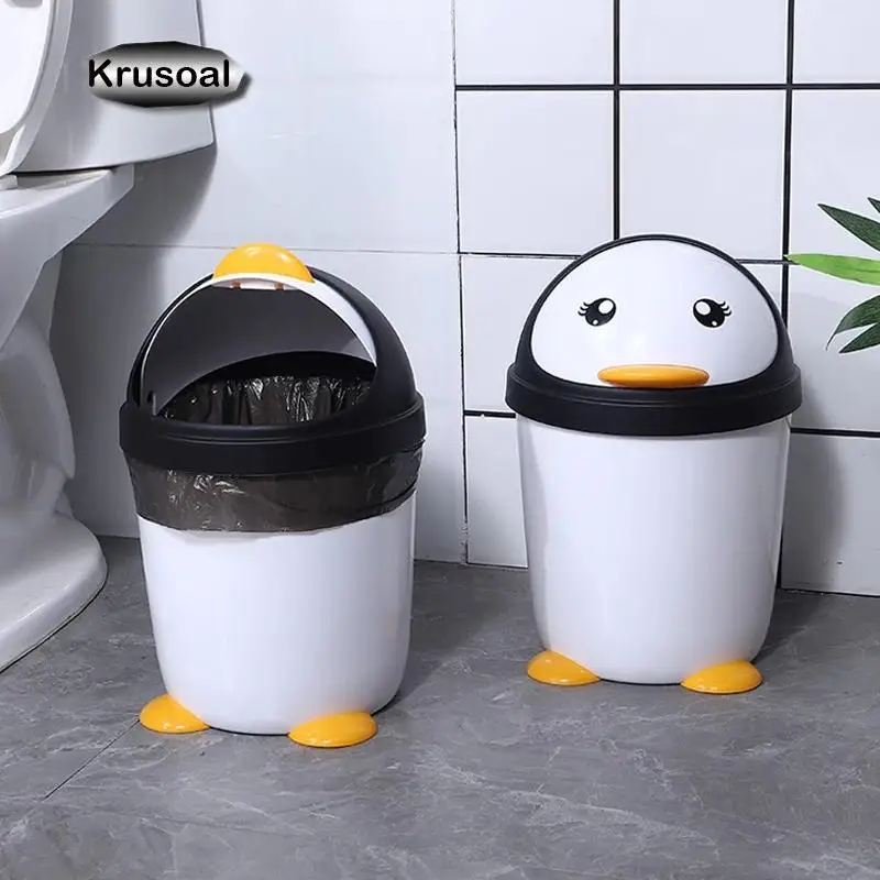 

Penguin Trash Can Household Bathroom Toilet Bedroom Living Room Garbage Bin Kitchen Plastic Dustbins Sundries Barrel Waste Box