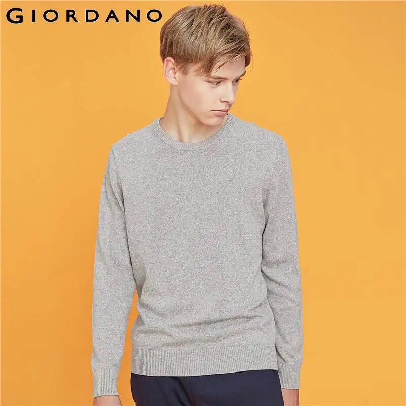 Giordano мужские свитера круглый вырез, длинный рукав трикотажный пуловер Coton Soild цвет легкий Stretechy Chompa Hombre 33059802