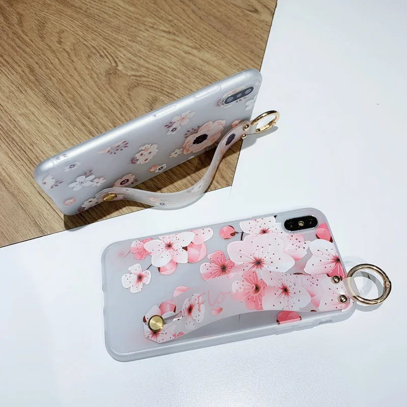 

S20 FE Case For Samsung Galaxy S10 Case Wristband Flower Phone Case S20 Ultra S9 S8 Plus S10e Note10 Lite 20 9 Soft Floral Cover