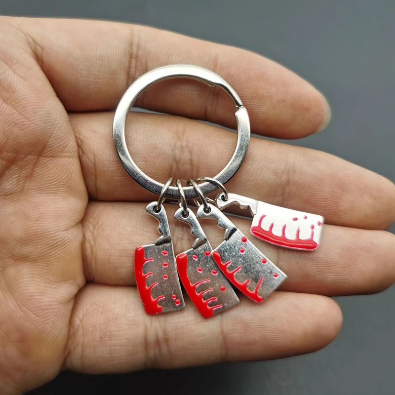 4 Кухонные красные ножи тибетского серебра брелоки-ножи Ключи от мертвых Кольцо подарка Хэллоуин Ведьма Ювелирные изделия ручной работы.