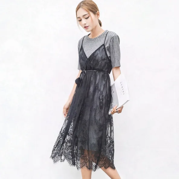 2020 новое летнее женское платье с поясом длинное Сетчатое сексуальные кружевные