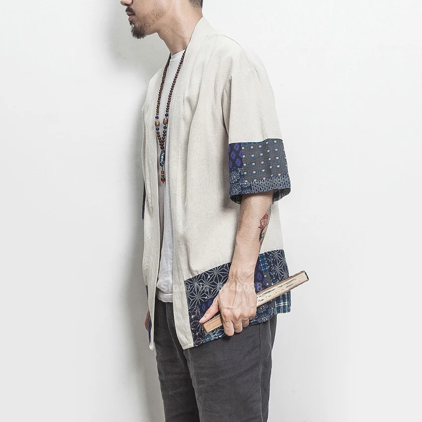 Традиционный китайский Топ кунг фу наряд для мужчин Hanfu льняной длинный рукав