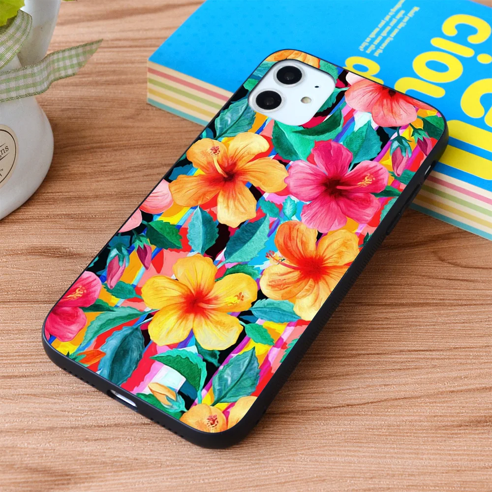 

For iPhone Maximalist Hawaiian Hibiscus Floral Soft TPU border Apple iPhone Case