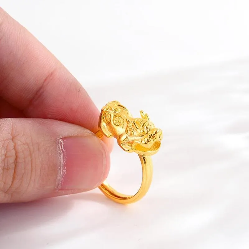 

Golden Open Ring Gold Color Brave Troops Adjustable Opening Rings For Women Men Mythical Wild Animal Wealth Lucky Jewelry