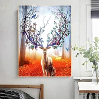 unisonju 5d diy diamond painting full square round rhinestone fruit tree on horned deer head embroidery cross stitch home decor