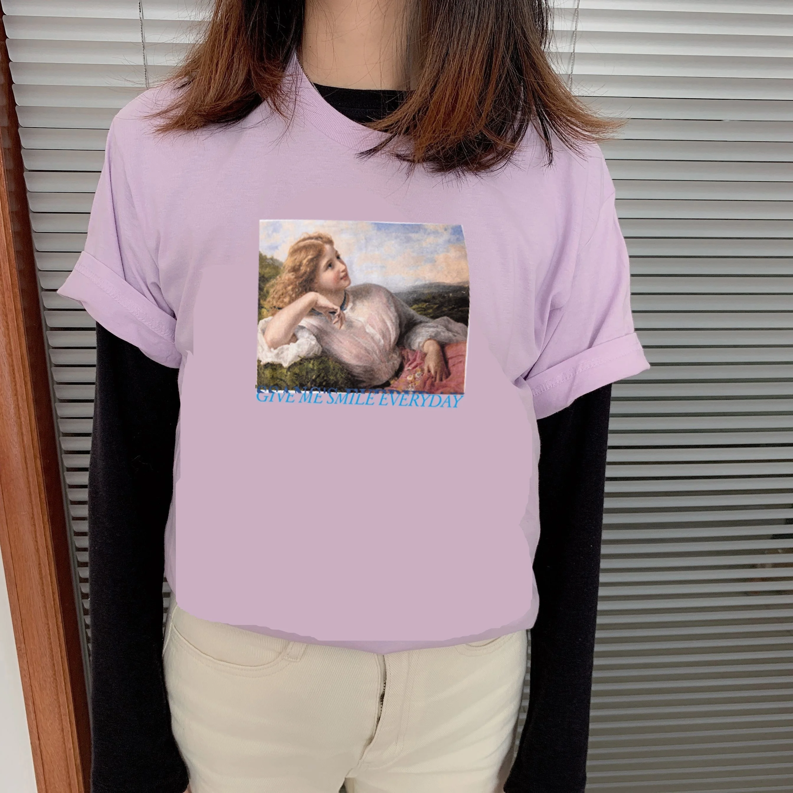 

VIP HJN Give Me Smile Everyday T Shirt Women Tops Michelangelo Sistina T-shirt Harajuku Ulzzang T Shirt Women T-shirt