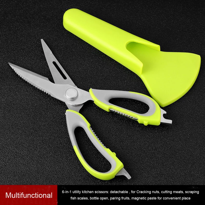 

7 In 1 Kitchen Scissors Magnetic Knife Seat Removable Stainless Steel Scissors For Fish Chicken Cutter Shears Cooking 2020 New