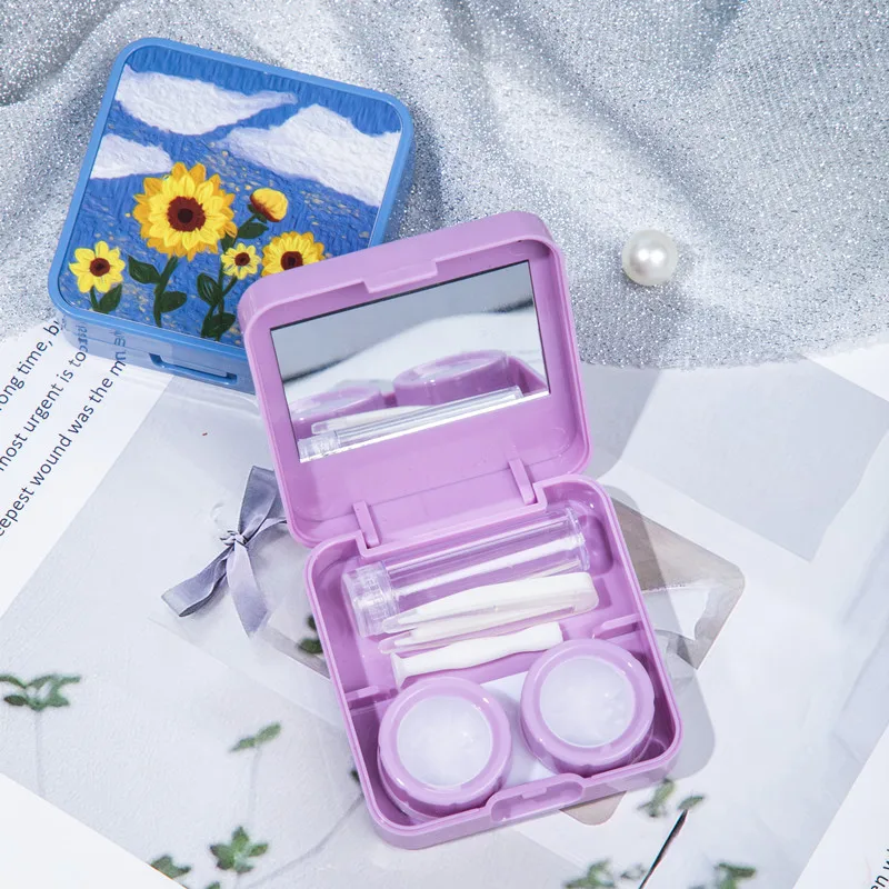 

1PC Mirror Contact Lenses Box Container Fashion Travel Kit Flower Print Pocket Mini Contact Lens Case Travel Kit Easy Carry