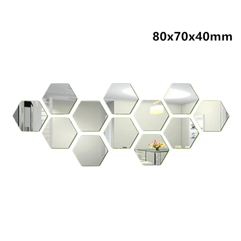 80x70x40mm Sliver 12 шт./компл. многоцветный 3D наклейки на стену с шестигранной головкой зеркало DIY домашний Декор зеркало наклейки для украшения Искусство украшения стены наклейки 7 - Цвет: 80x70x40mm Sliver