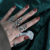 4pcsset forest vine leaf flower ring vintage punk antique carved midi finger ring women bohemian rings for men jewelry gifts