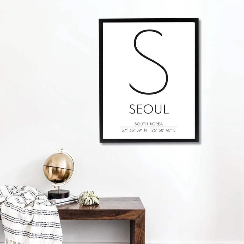 Холст Сеул координаты Корея Карта города принты черно-белый дорожный постер
