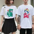 Футболка в Корейском стиле для пар, повседневные топы с мультяшным рисунком на День святого Валентина, модная летняя футболка с коротким рукавом, одежда для пар, 2020