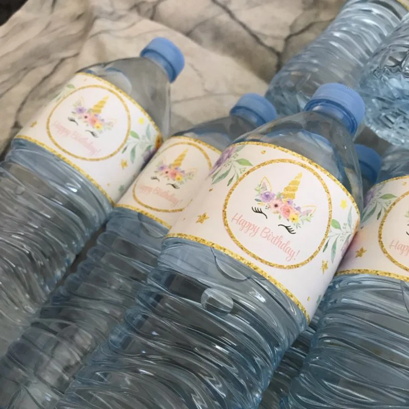 24 шт. наклейки на бутылку воды с единорогом днем рождения вечерние для детской