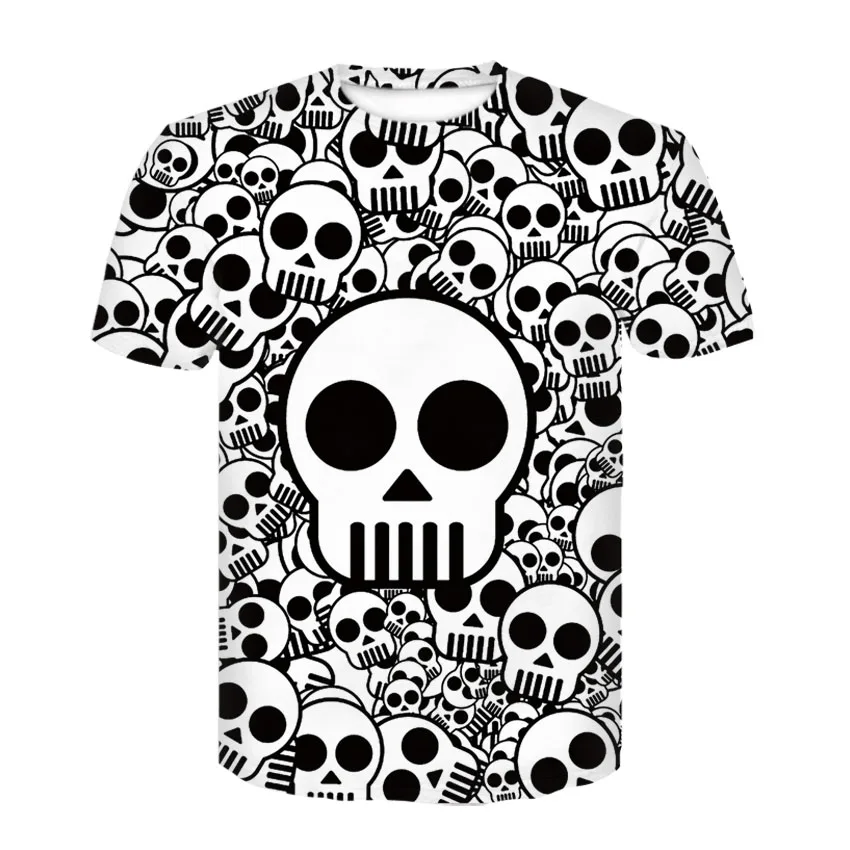 

New 3D Black And White Skull Print Summer New Fashion Hip Hop T-shirt Top Cool Short Sleeve Top Unisex Funny T-shirt Clothes