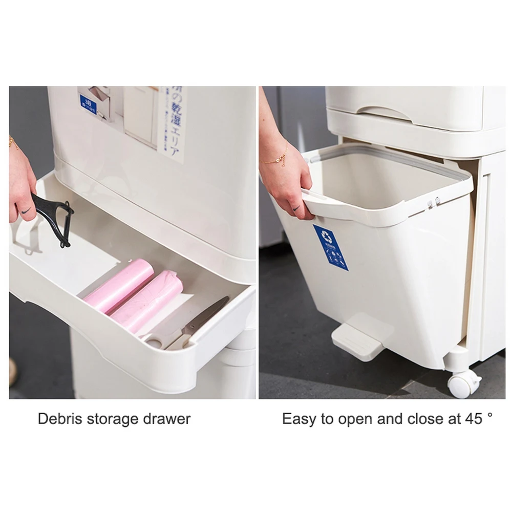 Контейнер для мусора трехуровневый пластиковый 45/48 л домашней кухни с колесами |