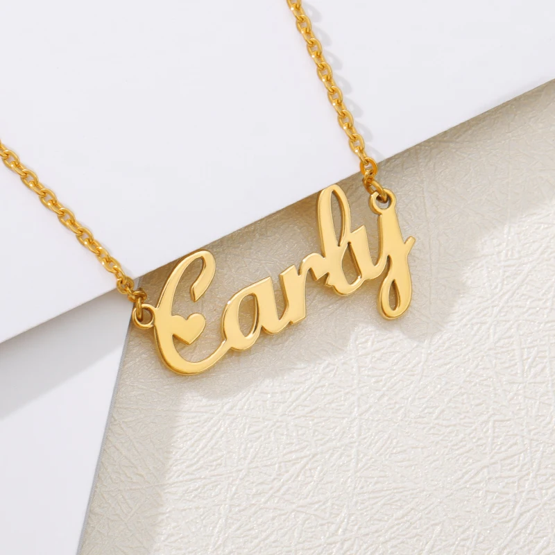 Custom Name Pendant Necklace Cursive Arabic Crown Heart Script Handwriting Nameplate Stainless Steel Personalized Birthday Gift | Украшения