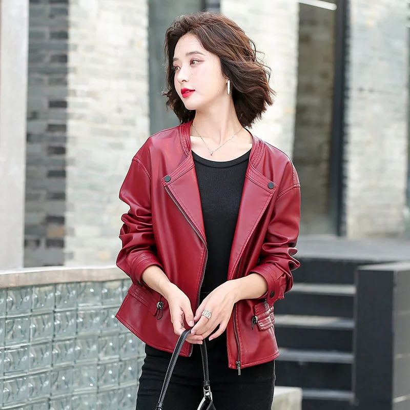 

Женская куртка из ПУ кожи, с длинным рукавом