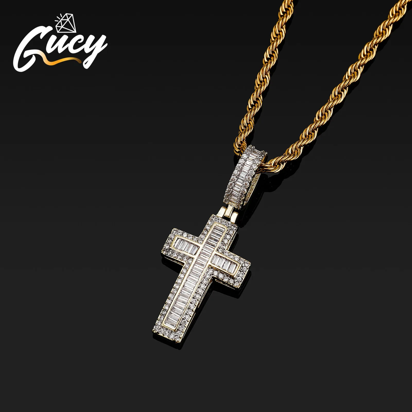 

Ожерелье с подвеской-крестом GUCY для женщин и мужчин, Ювелирное Украшение в стиле хип-хоп, блестящее колье унисекс с кубическим цирконием 5 А +...