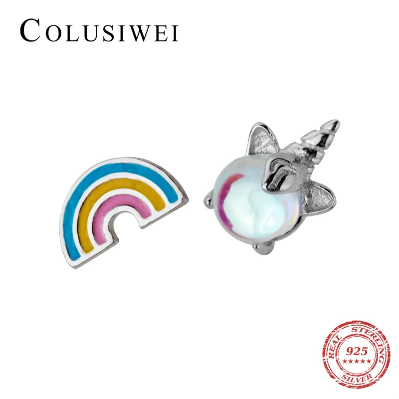 Colusiwei 925 Sterling Silver Colorful Crystal Unicorn Rainbow Stud Earrings for Women &amp Girls Sterling-Silver-Jewelry | Украшения и