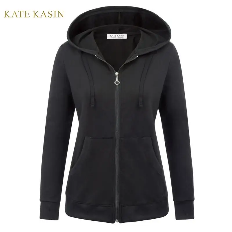 Kate Kasin/женская повседневная куртка с капюшоном на молнии пальто карманами