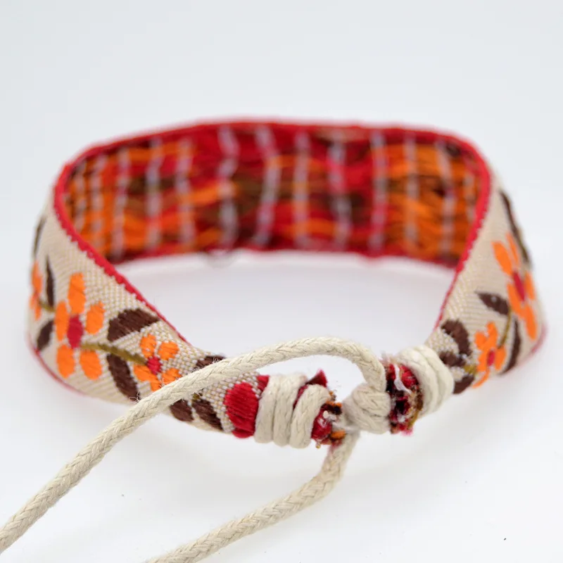 Яркие Этнические браслеты ABL084(1) из хлопка и льна с цветочным принтом Ретро ручной