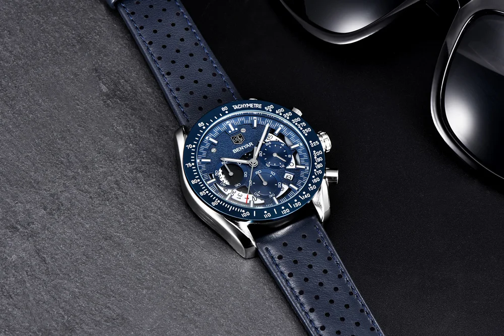 BENYAR Топ люксовый бренд Moon Phase часы мужские водонепроницаемые Хронограф военные спортивные кварцевые часы мужские часы Relogio Masculino