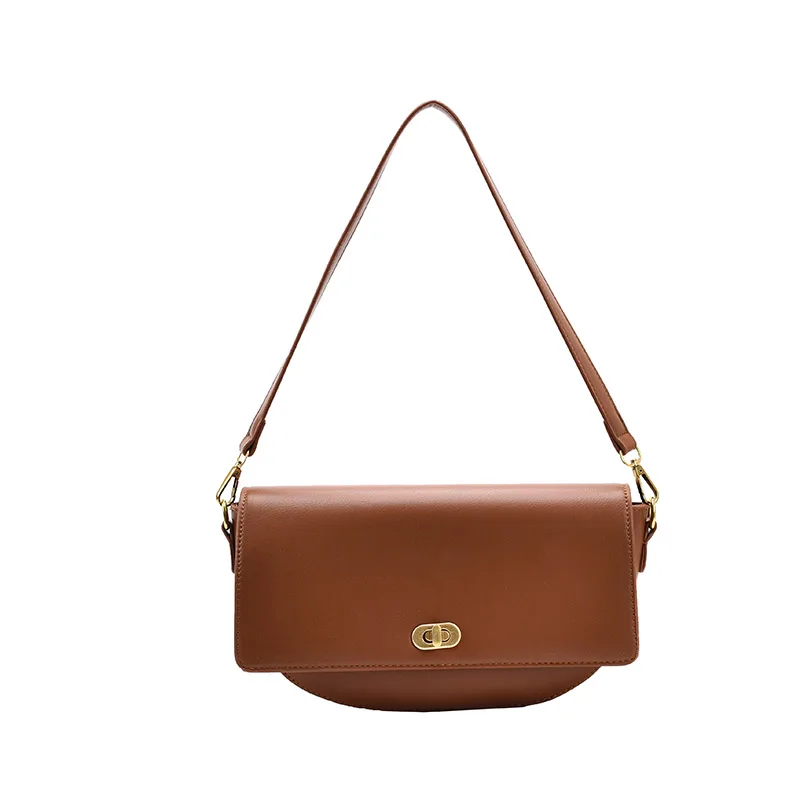 

Small Solid Color PU Leather Saddle Shoulder Bags For Women 2021 Brand Designer Women's Handbags and Purses Underarm bag 6658