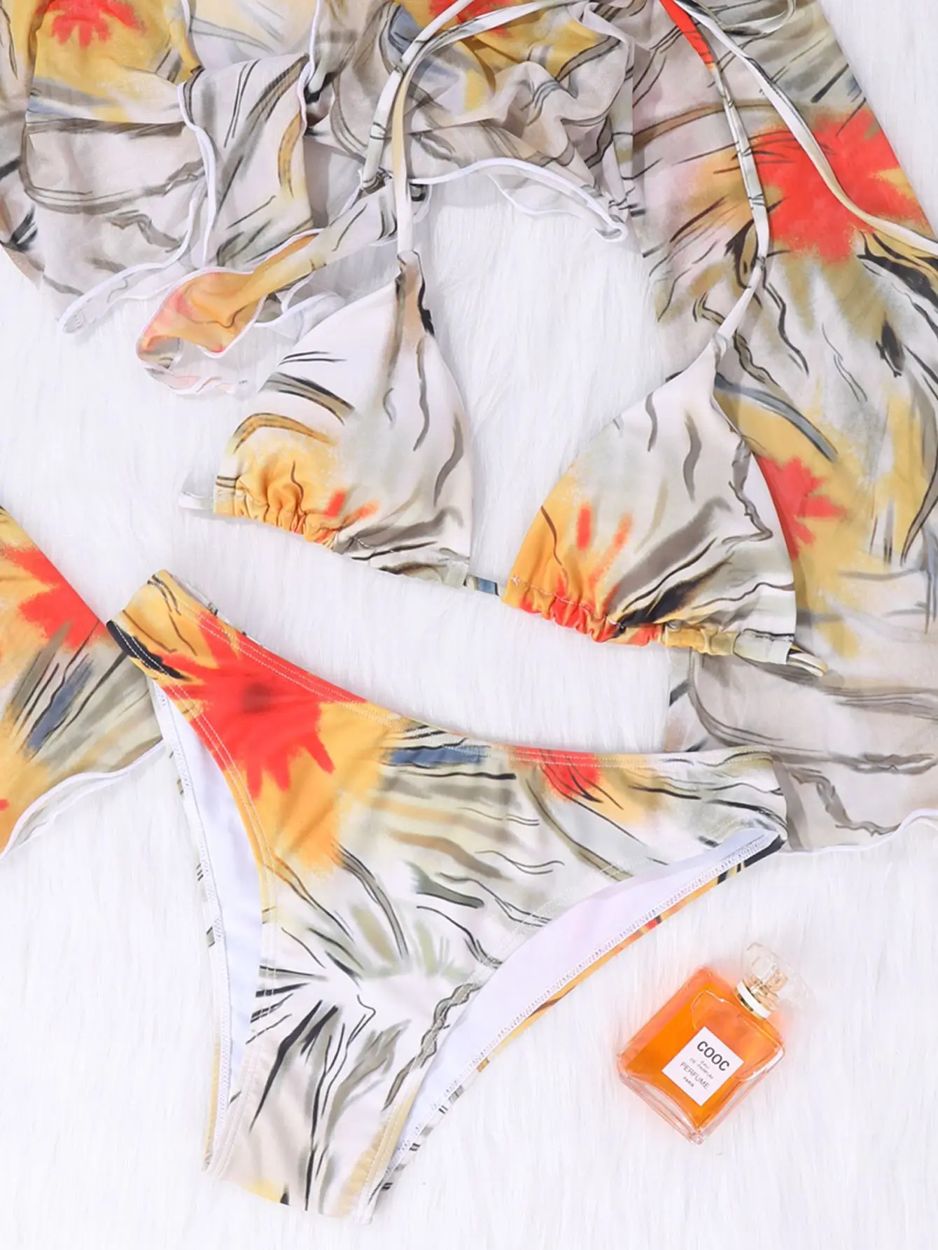 

Elegant Summer Swimsuit 2021 Sexy Bikini Split Swimsuit Printed Three-Piece Set High Waist Swimsuit