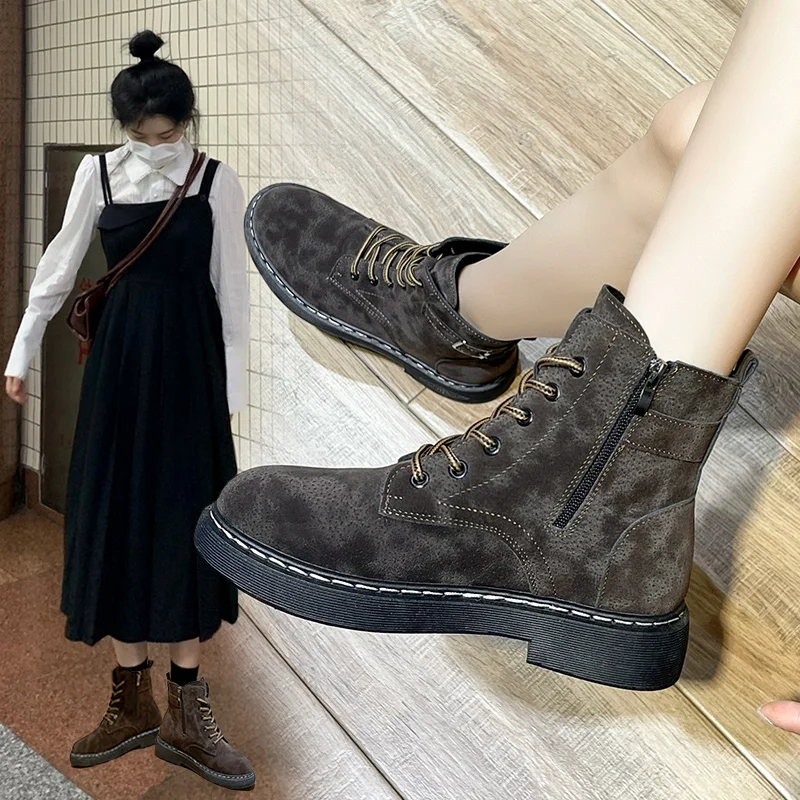 

Comfortable Women Suede Ankle Boots Winter Boots Brand 2021 Martins with Fur Chelsea Boots High Quality Boot Size 35 Botte Femme
