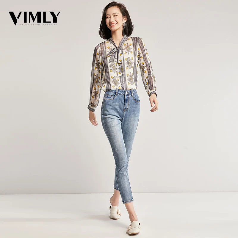 Vimly женская элегантная шифоновая блузка с принтом весна-осень женские прозрачные