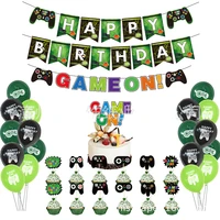 33pcsset game on balloons game controller theme banner cake topper baby shower kids birthday party decor supply