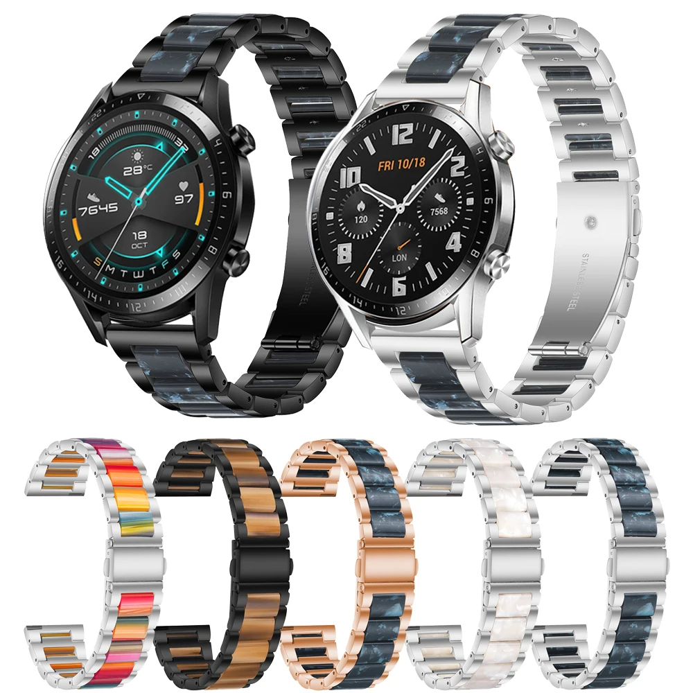 

20mm 22mm Stainless Steel+Resin Watchband for HUAWEI Watch 2 3 Pro Strap for HUAWEI GT 2 46/42mm/GT2e Watch Band Wrist Bracelet