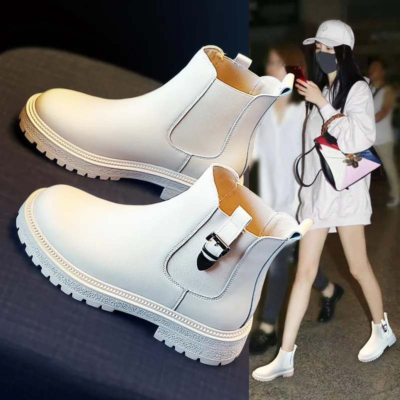 

2021 new fashion autumn and winter women's boots white short boots soft leather women's boots
